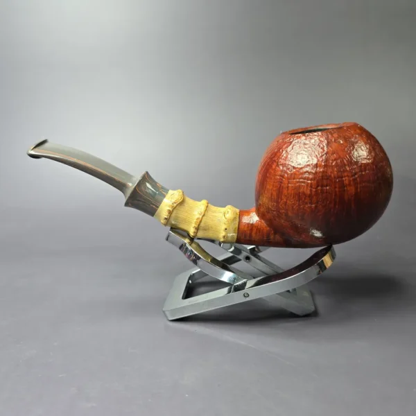 SU Pipes Contrast Sandblasted Apple w/ Bamboo Handmade Briar Pipe, New - Image 5
