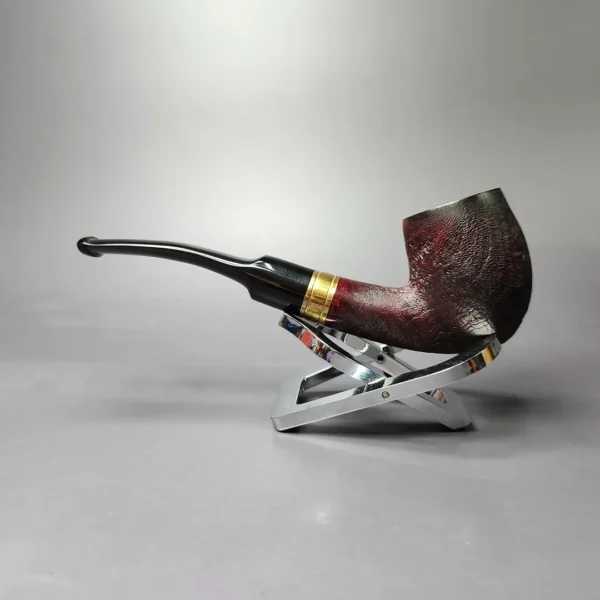 Mina Pipes Sandblasted Bent Billiard w/ Brass Estate Briar Pipe, Unsmoked - Image 5