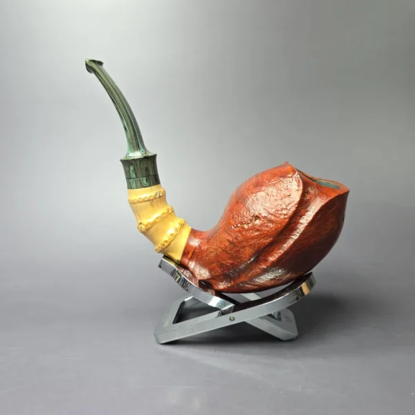 SU Pipes Sandblasted Shield w/ Bamboo Handmade Briar Pipe, New - Image 5