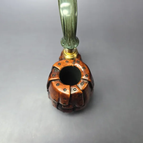 Moonlight Pipes "Steampunk" Oom Paul Sitter w/Brass Handmade Briar Pipe, New - Image 5