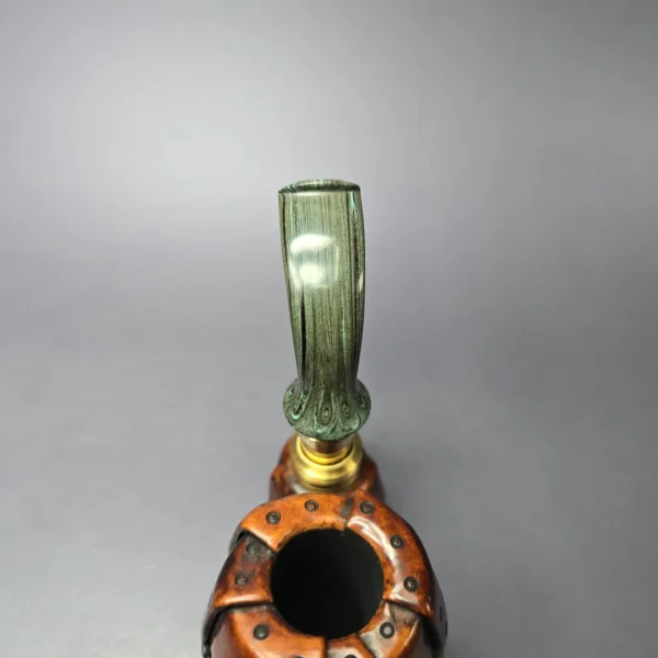Moonlight Pipes "Steampunk" Oom Paul Sitter w/Brass Handmade Briar Pipe, New - Image 6
