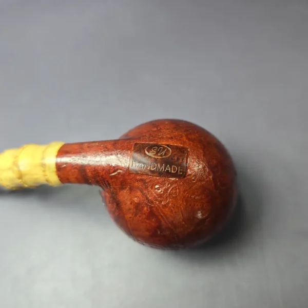 SU Pipes Contrast Sandblasted Apple w/ Bamboo Handmade Briar Pipe, New - Image 7