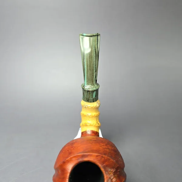 SU Pipes Sandblasted Shield w/ Bamboo Handmade Briar Pipe, New - Image 7