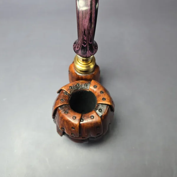 Moonlight Pipes “Steampunk” Oom Paul Sitter w/Brass Handmade Briar Pipe, New - Image 7