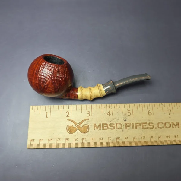 SU Pipes Contrast Sandblasted Apple w/ Bamboo Handmade Briar Pipe, New - Image 8