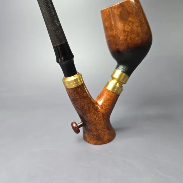 Moonlight Pipes "Neo-Tyrolean" Cavalier w/Brass Handmade Briar Pipe, New - Image 8
