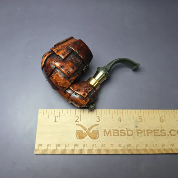 Moonlight Pipes "Steampunk" Oom Paul Sitter w/Brass Handmade Briar Pipe, New - Image 8