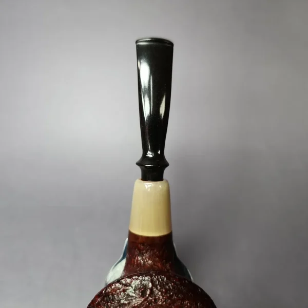 HS Studio Sandblasted Squat Rhodesian w/ Horn Estate Briar Pipe, Unsmoked - Image 8
