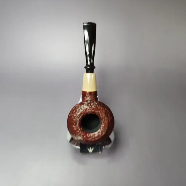 HS Studio Sandblasted Squat Rhodesian w/ Horn Estate Briar Pipe, Unsmoked - Image 9