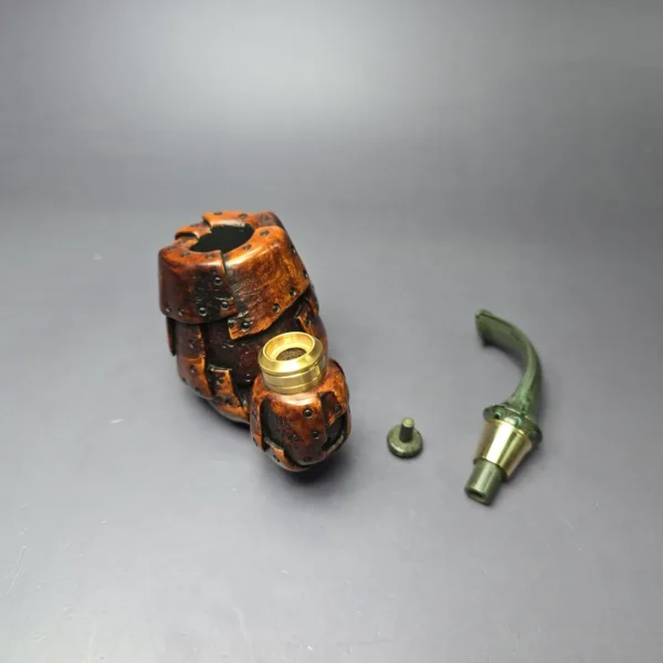 Moonlight Pipes "Steampunk" Oom Paul Sitter w/Brass Handmade Briar Pipe, New - Image 10