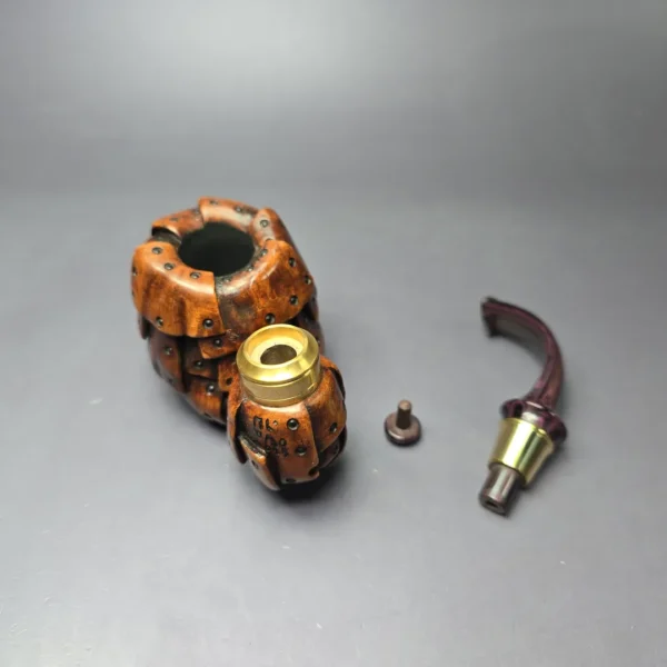 Moonlight Pipes “Steampunk” Oom Paul Sitter w/Brass Handmade Briar Pipe, New - Image 10