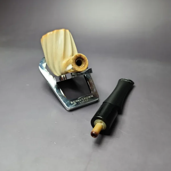 Spiral Carved Billiard Estate Block Meerschaum Pipe w/ Case, Turkish Estates - Image 10
