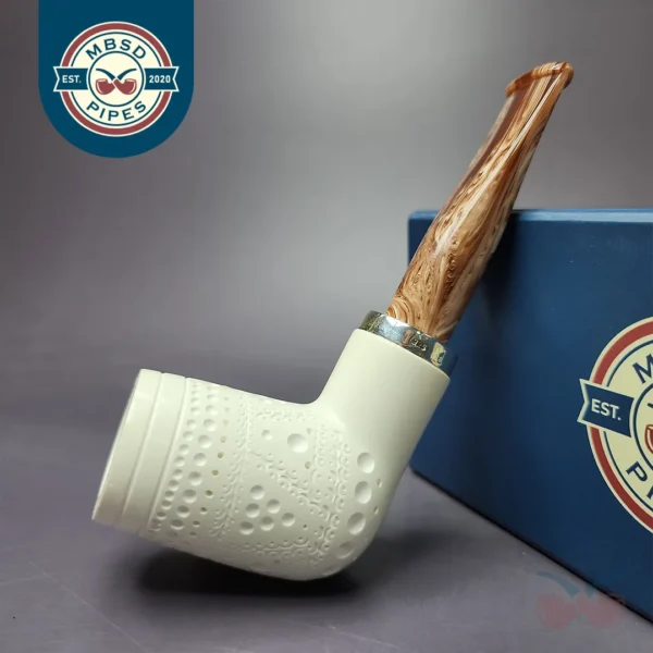 MBSD Meerschaum Silver Lattice Stack Reverse Calabash Block Meerschaum Pipe, New