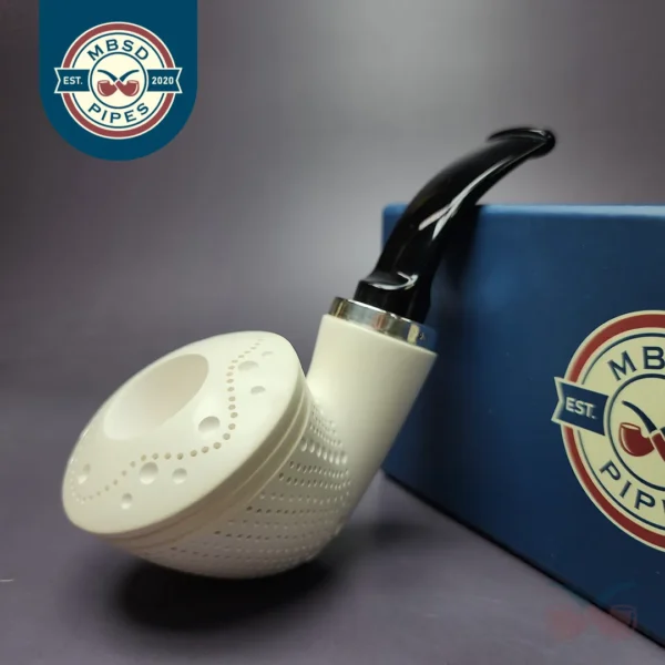 MBSD Meerschaum Silver Lattice Rhodesian Reverse Calabash Block Meerschaum Pipe, New