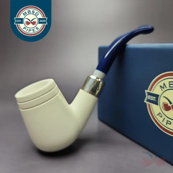 MBSD Meerschaum Deluxe Silver Brandy Block Meerschaum Pipe, Briar-Mortise, New