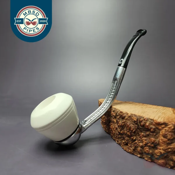Falcon Chrome Dental w/ MBSD Meerschaum Rhodesian Block Meerschaum Bowl Pipe, New