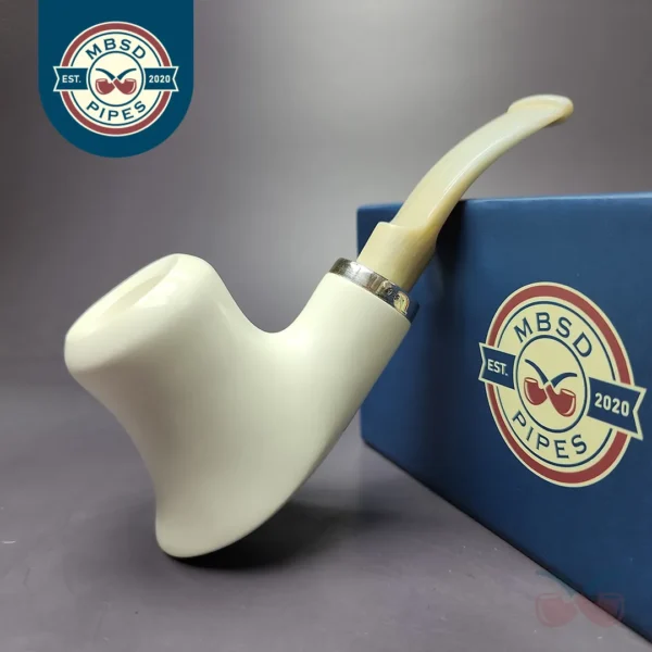 MBSD Meerschaum Silver Smooth Volcano Reverse Calabash Block Meerschaum Pipe, New