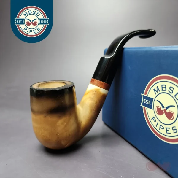 MBSD Meerschaum Deluxe Fumed Bent Billiard Block Meerschaum Pipe, Briar-Mortise, New