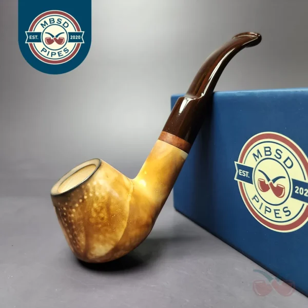 MBSD Meerschaum Deluxe Smooth Fumed Brandy Block Meerschaum Pipe, Briar-Mortise, New