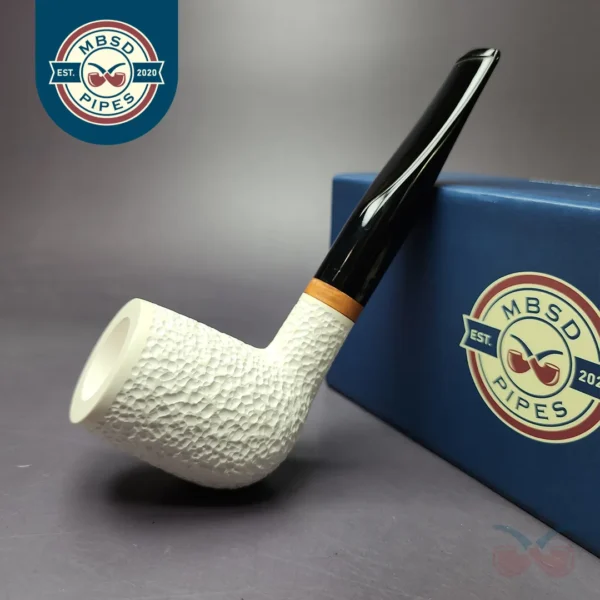 MBSD Meerschaum Deluxe Rusticated Large Billiard Block Meerschaum Pipe, Briar-Mortise, New
