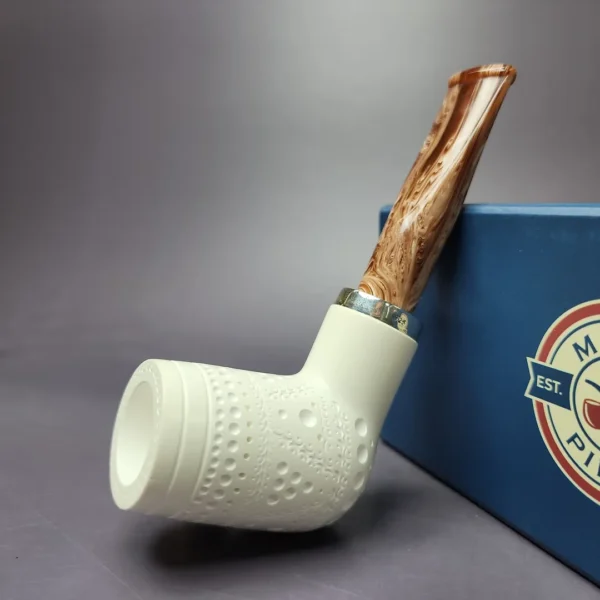 MBSD Meerschaum Silver Lattice Stack Reverse Calabash Block Meerschaum Pipe, New - Image 2