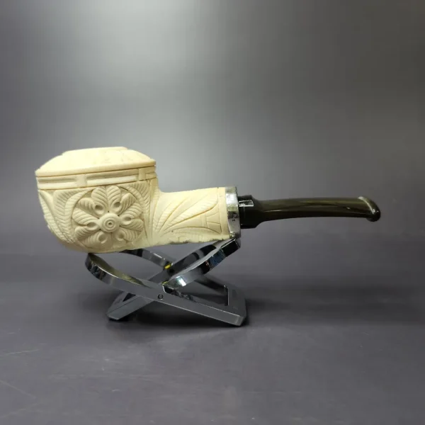 MBSD Meerschaum Silver Floral Bullcap Rev Calabash Block Meerschaum Pipe, New - Image 2