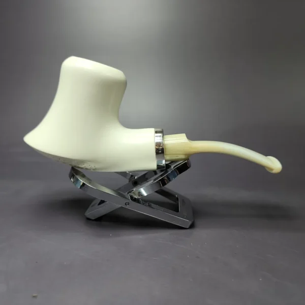 MBSD Meerschaum Silver Smooth Volcano Reverse Calabash Block Meerschaum Pipe, New - Image 2