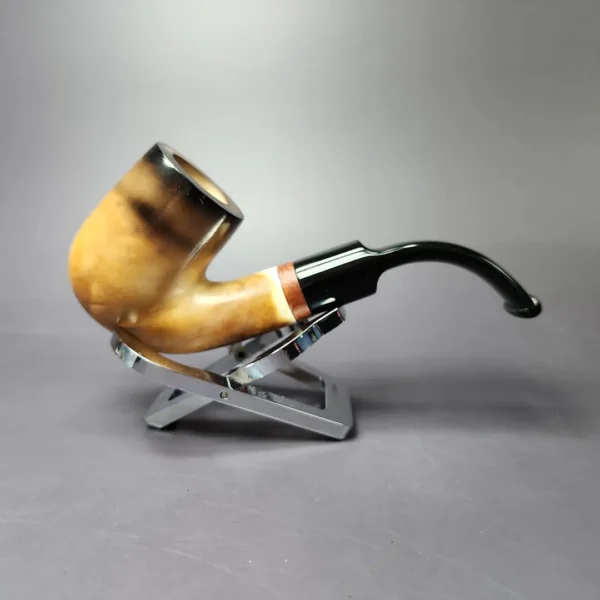 MBSD Meerschaum Deluxe Fumed Bent Billiard Block Meerschaum Pipe, Briar-Mortise, New - Image 2