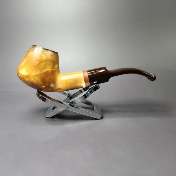 MBSD Meerschaum Deluxe Smooth Fumed Brandy Block Meerschaum Pipe, Briar-Mortise, New - Image 2