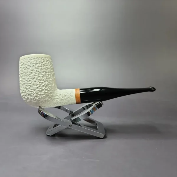 MBSD Meerschaum Deluxe Rusticated Large Billiard Block Meerschaum Pipe, Briar-Mortise, New - Image 2