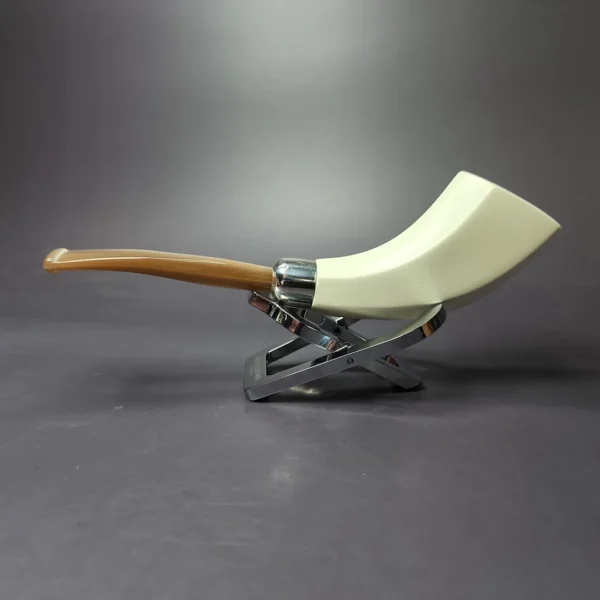 MBSD Meerschaum Silver Smooth Army Mount Panel Horn Block Meerschaum Pipe, New - Image 3