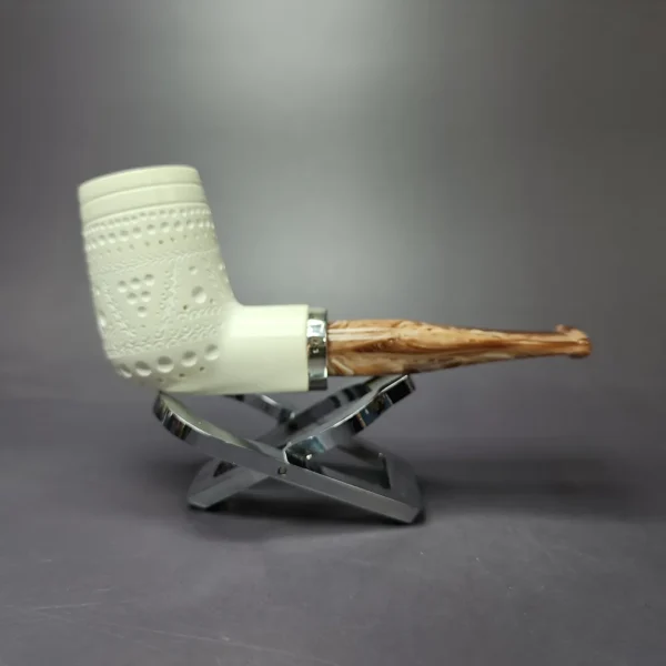MBSD Meerschaum Silver Lattice Stack Reverse Calabash Block Meerschaum Pipe, New - Image 3