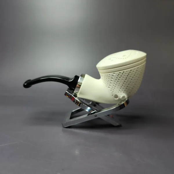 MBSD Meerschaum Silver Lattice Rhodesian Reverse Calabash Block Meerschaum Pipe, New - Image 3