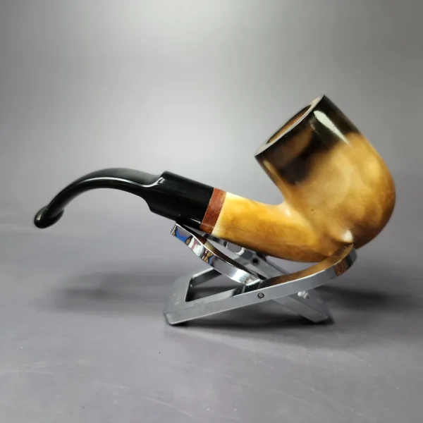 MBSD Meerschaum Deluxe Fumed Bent Billiard Block Meerschaum Pipe, Briar-Mortise, New - Image 3
