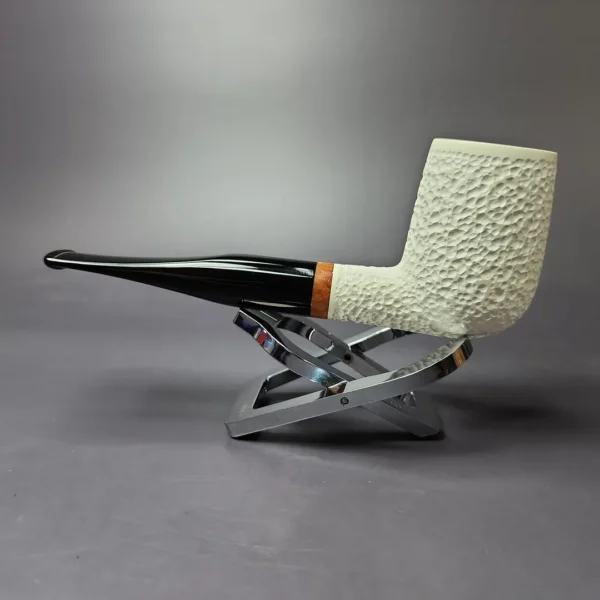 MBSD Meerschaum Deluxe Rusticated Large Billiard Block Meerschaum Pipe, Briar-Mortise, New - Image 3