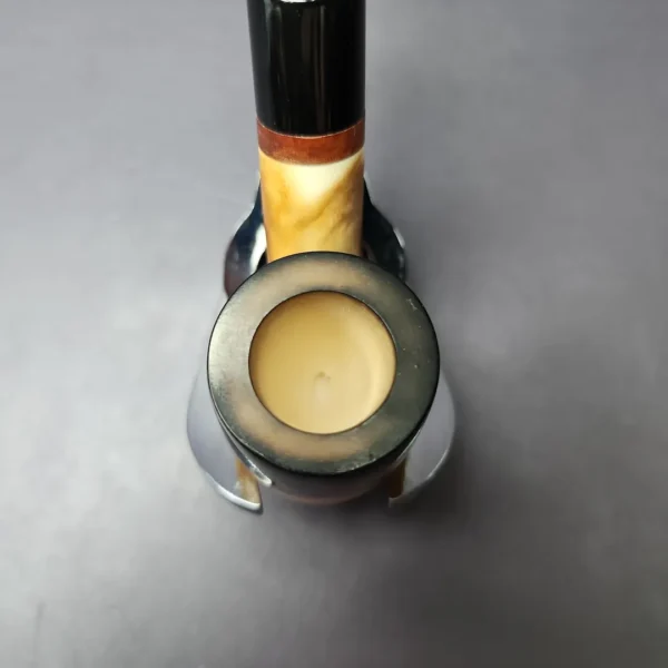 MBSD Meerschaum Deluxe Fumed Bent Billiard Block Meerschaum Pipe, Briar-Mortise, New - Image 5