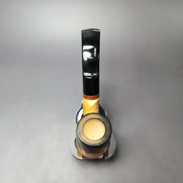 MBSD Meerschaum Deluxe Fumed Bent Billiard Block Meerschaum Pipe, Briar-Mortise, New - Image 7