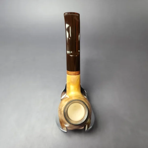 MBSD Meerschaum Deluxe Smooth Fumed Brandy Block Meerschaum Pipe, Briar-Mortise, New - Image 7