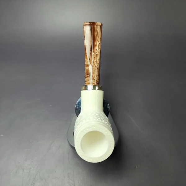 MBSD Meerschaum Silver Lattice Stack Reverse Calabash Block Meerschaum Pipe, New - Image 8