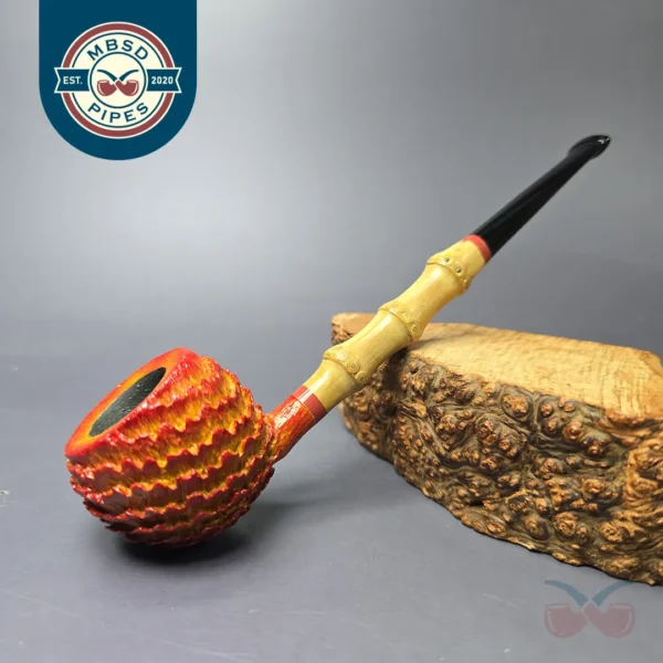 Eclesias Pipes "Dragon Scale" Sandblasted Prince w/ Bamboo Handmade Briar Pipe, New