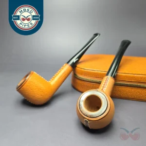 Longchamp Leather Wrapped Two Pipe Set w/ Case Estate Briar Pipes, Unsmoked
