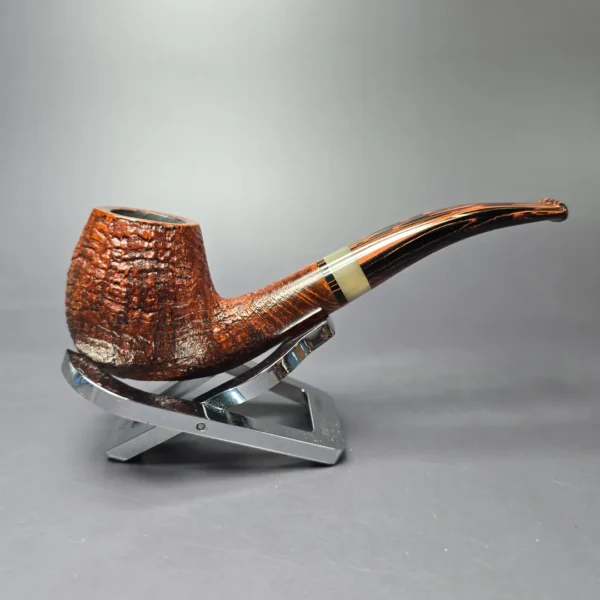 Herriot Pipes Contrast Sandblasted Bent Billiard w/ Horn Handmade Briar Pipe, New - Image 2