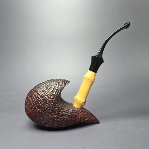 Lasse Skovgaard Sandblasted Elephant's Foot w/ Bamboo Estate Briar Pipe, Unsmoked - Image 2