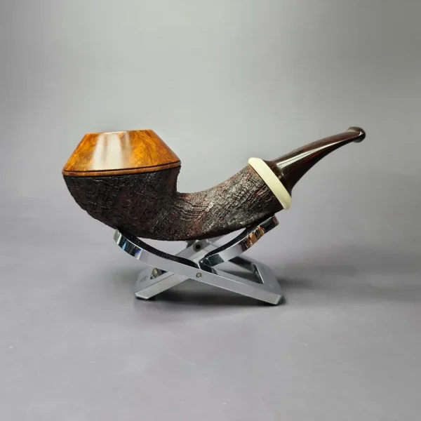 Rad Davis 2010 Partially Sandblasted Rhodesian w/Ivorite Estate Briar Pipe, Unsmoked - Image 3