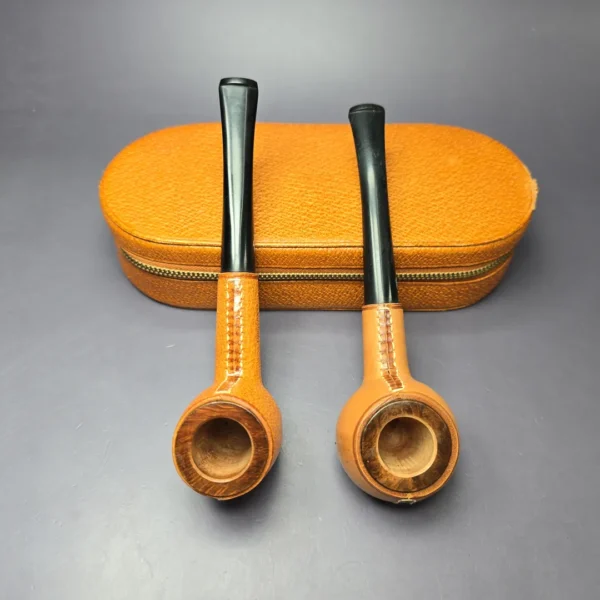 Longchamp Leather Wrapped Two Pipe Set w/ Case Estate Briar Pipes, Unsmoked - Image 3