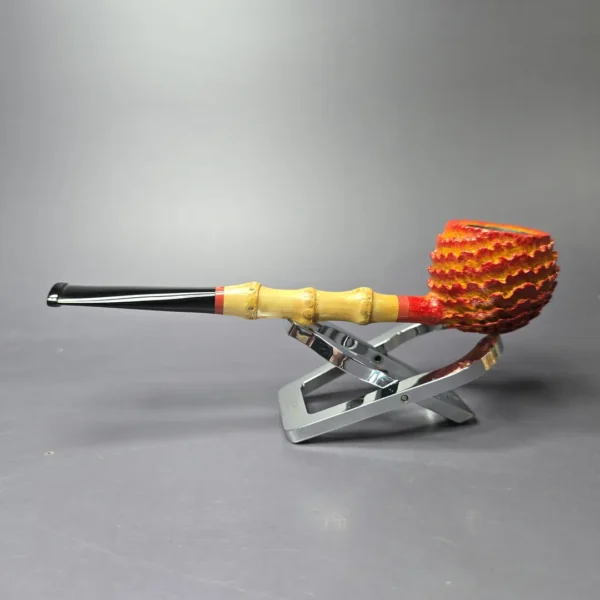 Eclesias Pipes "Dragon Scale" Sandblasted Prince w/ Bamboo Handmade Briar Pipe, New - Image 4