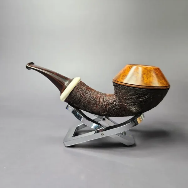 Rad Davis 2010 Partially Sandblasted Rhodesian w/Ivorite Estate Briar Pipe, Unsmoked - Image 4