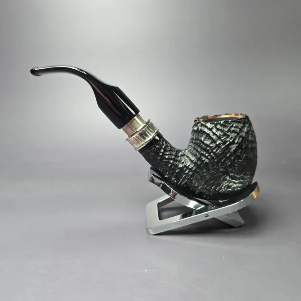 Aldo Velani 03 Sandblasted Bent Billiard w/ Silver Estate Briar Pipe, Italian Estates - Image 4