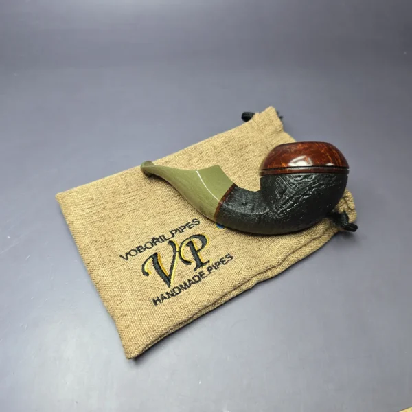 Voboril Pipes Partially Sandblasted Chubby Bulldog Estate Briar Pipe, Unsmoked - Image 10