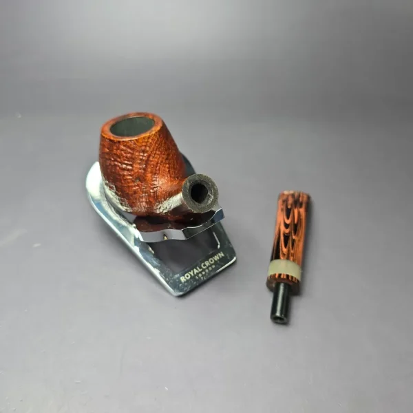 Herriot Pipes Contrast Sandblasted Bent Billiard w/ Horn Handmade Briar Pipe, New - Image 10